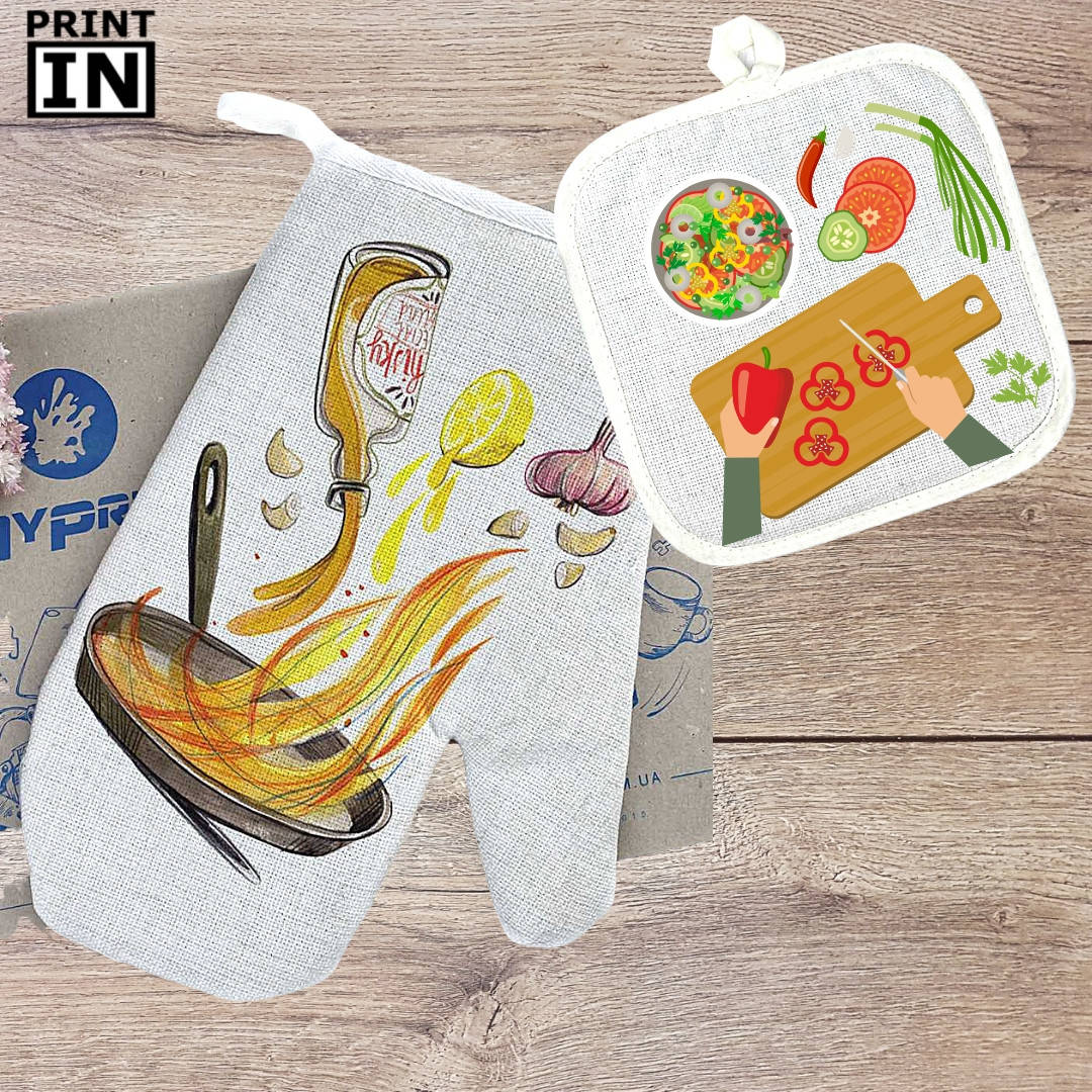 

Печать на кухонной прихватке, варежке (лён)