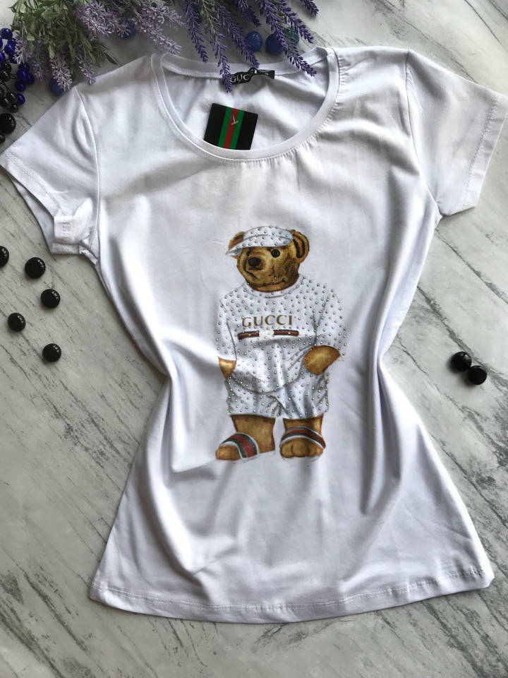 

Женская футболка в стиле гуччи Мишка 2. Белая, черная. Размеры: S,M,L