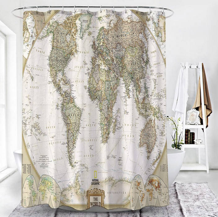 

Тканевая шторка для ванной и душа 180х200 см World map, Бежевый