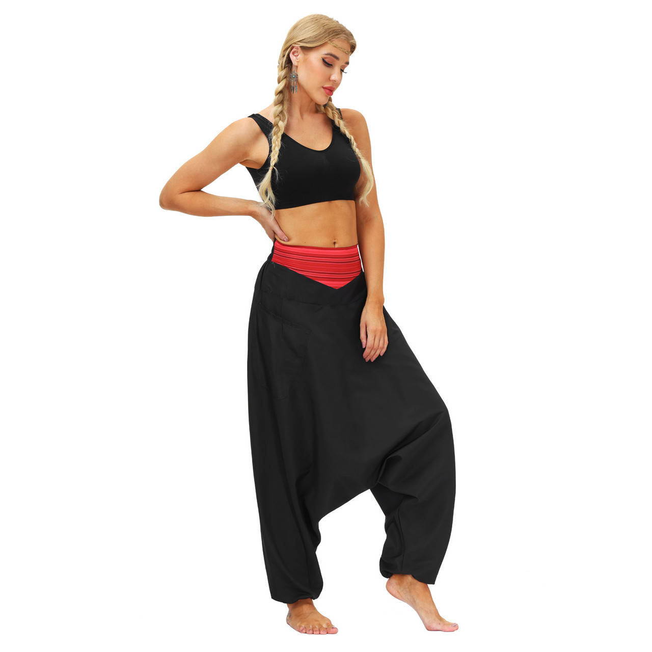 

Брюки шаровары женские черные штаны с мотней L, XL, Черный