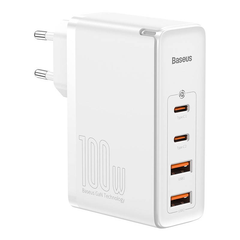 

Адаптер питания Baseus GaN 2 Pro Quick Charger 100W (2Type C + 2USB), White, Белый