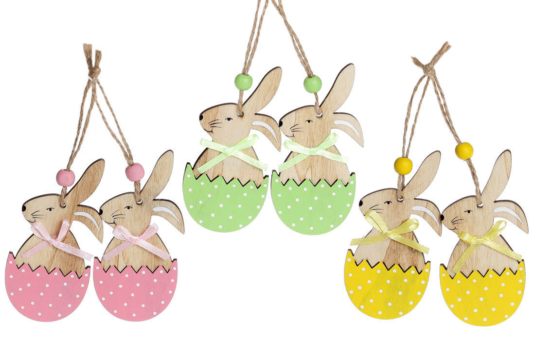 

Набор (2шт) пасхальных украшений на подвесе Зайчик, 3 вида, 10см
