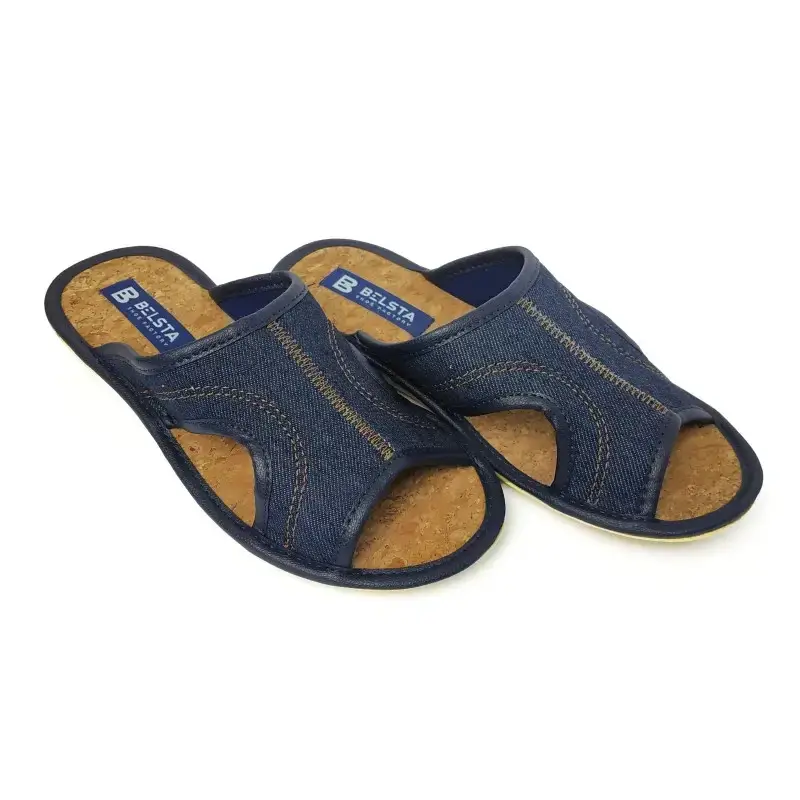

Женские домашние тапочки Белста комнатные джинс дырка открытые на пробка, Синий