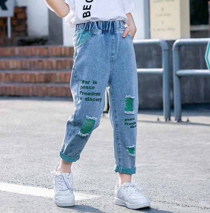 

Детские джинсы, штаны с потёртостями на девочек и мальчиков, Джинс