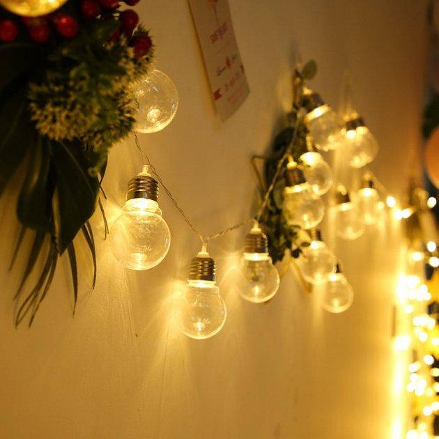 

Гирлянда ретро лампочки 12 led 5м белый теплый светодиодная лофт лампы эдисона (желтый) прозрачный провод