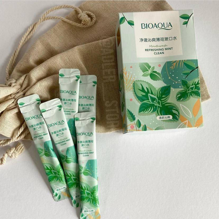 

УПАКОВКА (20 шт) Ополаскиватели для рта с экстрактом мяты Bioaqua Refreshing Clean Mint