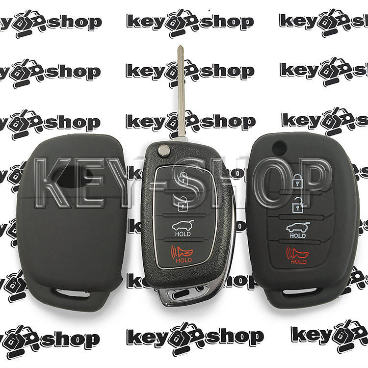 

Чехол силиконовый выкидного ключа Hyundai (Хундай) (черный) 3 кнопки + 1