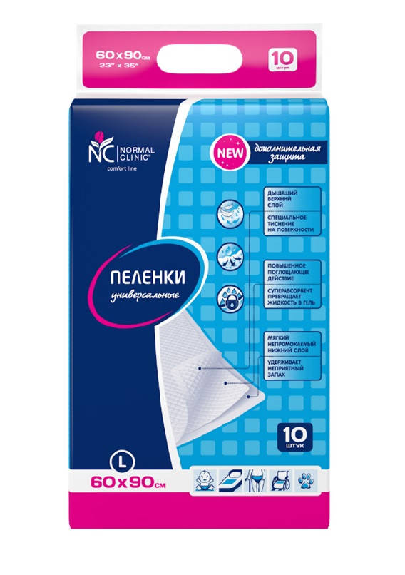 

Универсальные влаговпитывающие пеленки Normal Clinic 60x90 10 шт