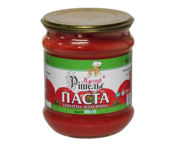 

Томатна паста "Класична" 25% 480 г «Кухар Рішельє»