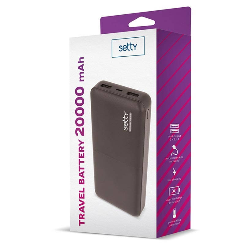 

Внешний аккумулятор Setty 20000mAh Black , GSM043161 , УМБ, Powerbank