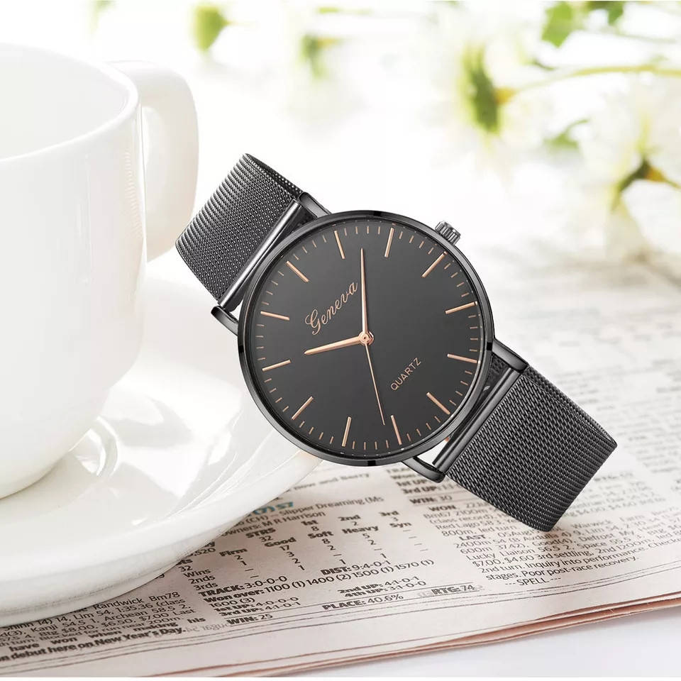 

Женские часы Geneva Classic steel watch черные, жіночий наручний годинник, наручные кварцевые часы Женева