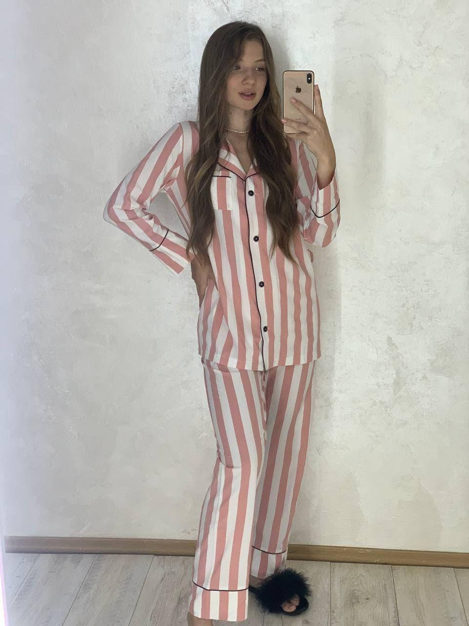 

Пижама женская рубашка с длинным рукавом штаны шорты размер S M L XL 2XL Бежевый