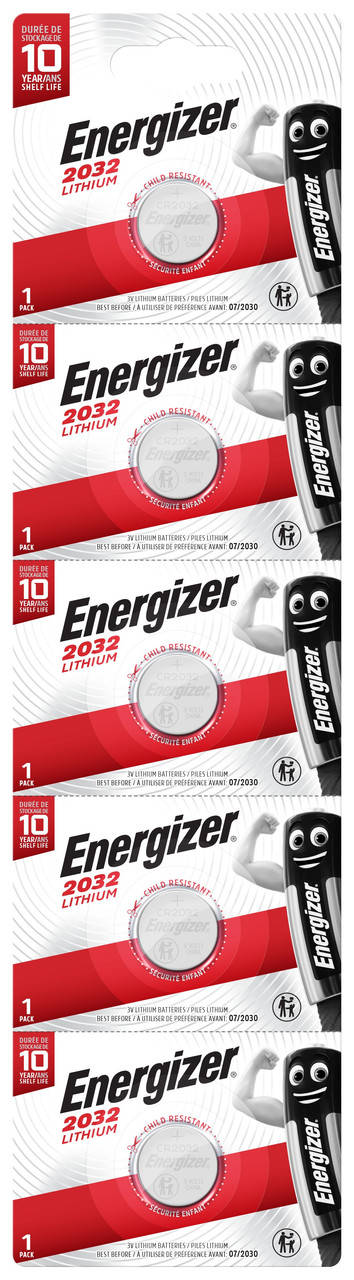 

Батарейка Energizer CR2032 Lithium 3V 1шт (отрывной блистер по 5 шт)