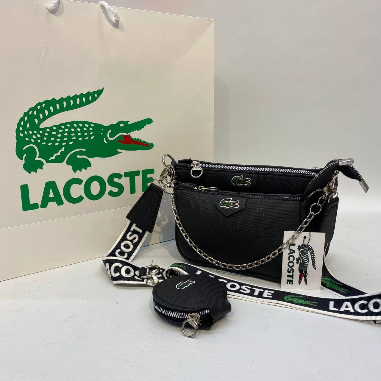 

Сумка черная женская Lacoste 3в1 Сумка Лакоста Клатч Кросс-боди