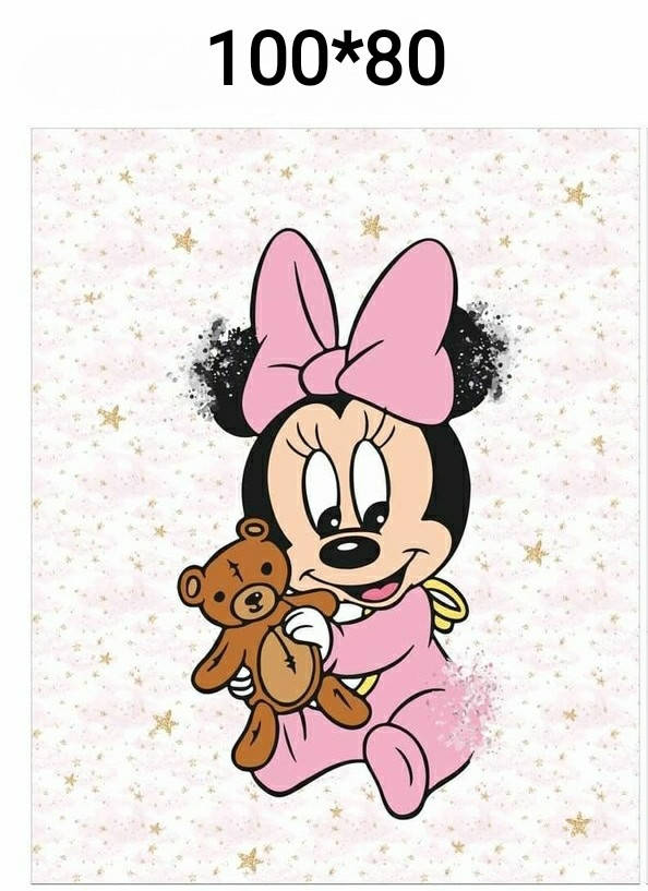 

Панелька из сатина для детского пледа "Микки с розовым бантом" 80*100 см, Розовый