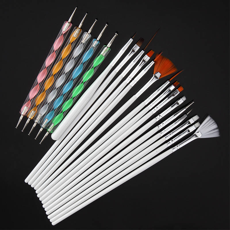 

Набор кистей (15 шт) и дотсов (5 шт) для дизайна и рисования на ногтях, белые