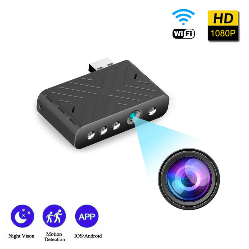 

Мини WiFi камера FullHD 1080P USB для повербанка Jianshu B51WiFi, 2 Мп, P2P, до 128 Гб, APP V380, ИК 940нМ