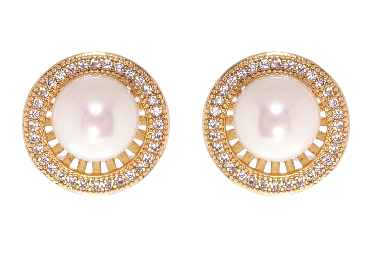 

Серьги Xuping Позолота 18K гвоздики (пусеты) "Круги с цирконием и жемчужиной" ø 14мм