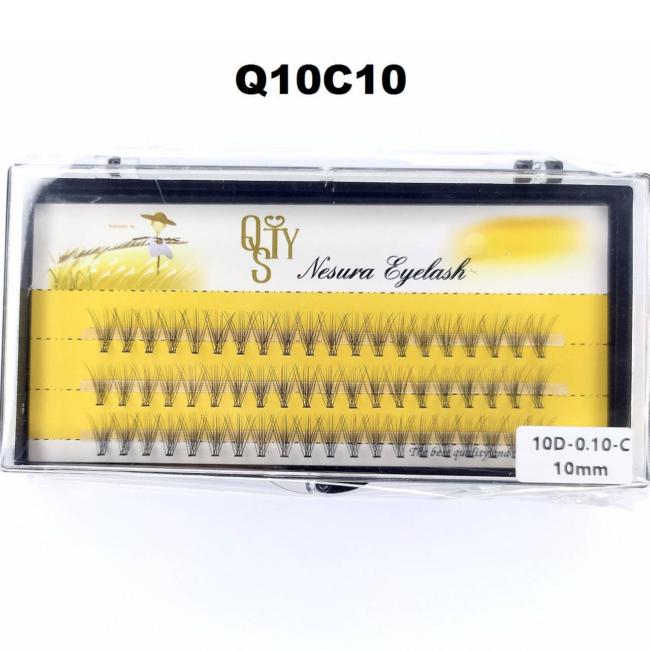 

Ресницы QSTY Nesura Eyelash 10D, 10 мм, изгиб C, 0,10, 60 пучков Несура пучки ресниц, Черный