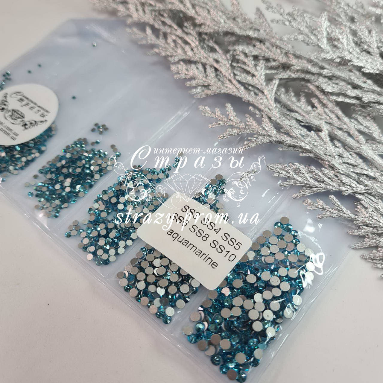 

Стразы микс размеров Aqua ss3-ss10, 1440шт.