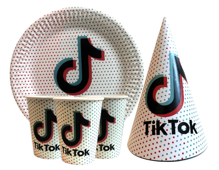 

Набор посуды "ТикТок" Тарелки, стаканы, колпачки по 10 шт.