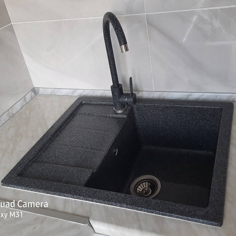 

Гранитная мойка Platinum 6550 LOTOS глянец графит, Черный