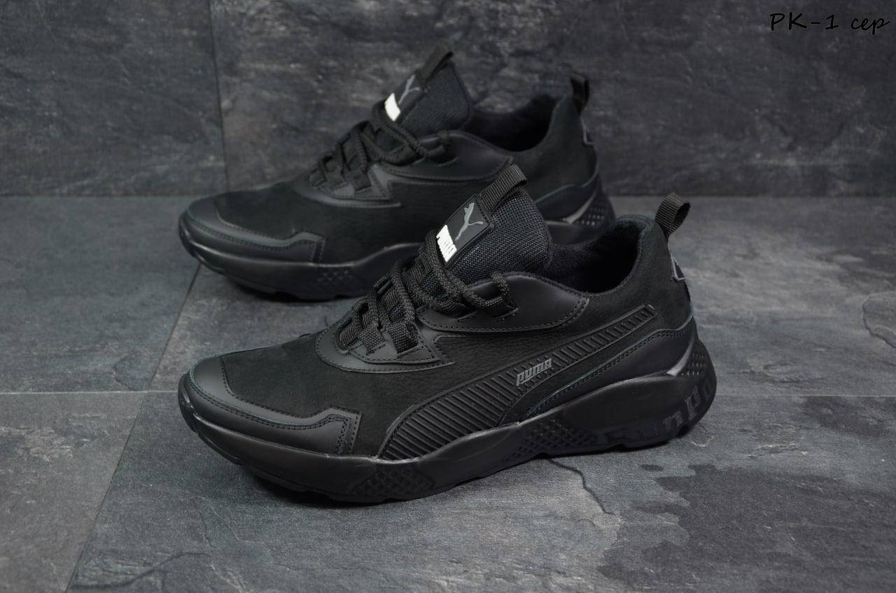 

Мужские весенние кроссовки из натуральной кожи Puma черные ,пума, Черный