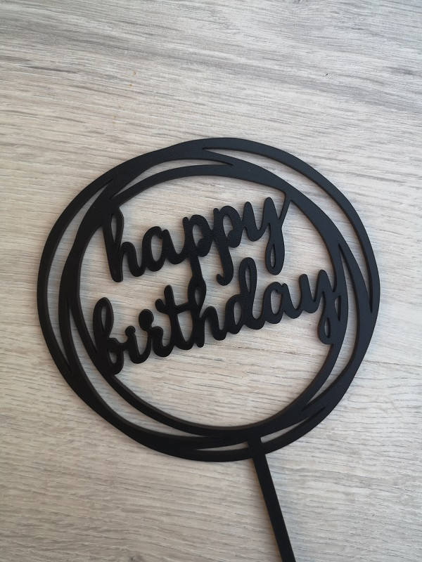 

Топпер для торта черный Happy Birthday!