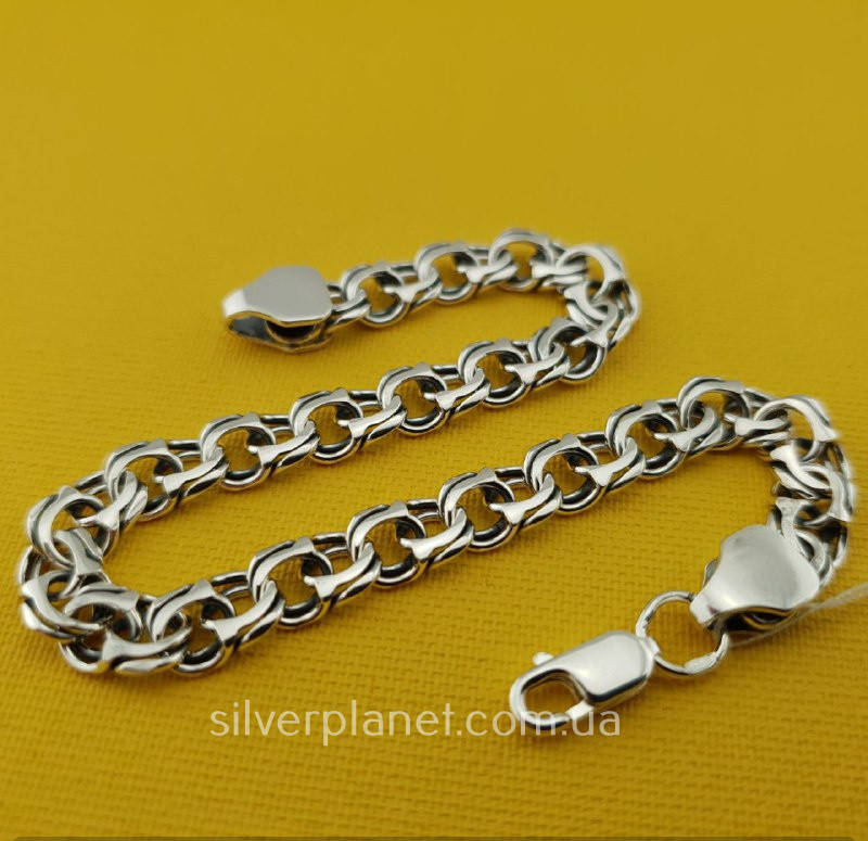 

Серебряный браслет Бисмарк. Чернёный с шириной звена 7мм. Длина 20 см