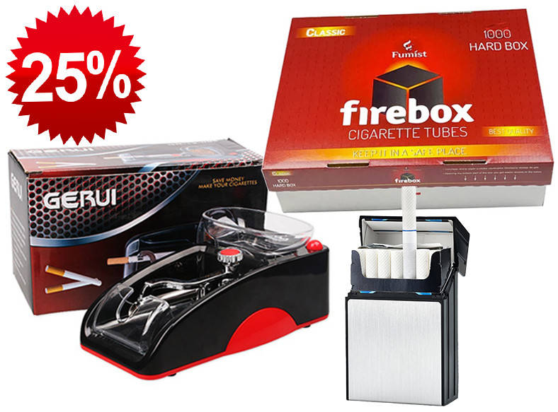

Набор сигаретный: Машинка для набивки Gerui 5 + Гильзы Firebox 1000шт + Портсигар в форме пачки сигарет