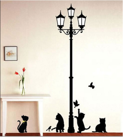 

Виниловая наклейка на стену, окна, двери шкаф "4 Кота возле фонарного столба" 143*97см (лист 50*70см), Черный