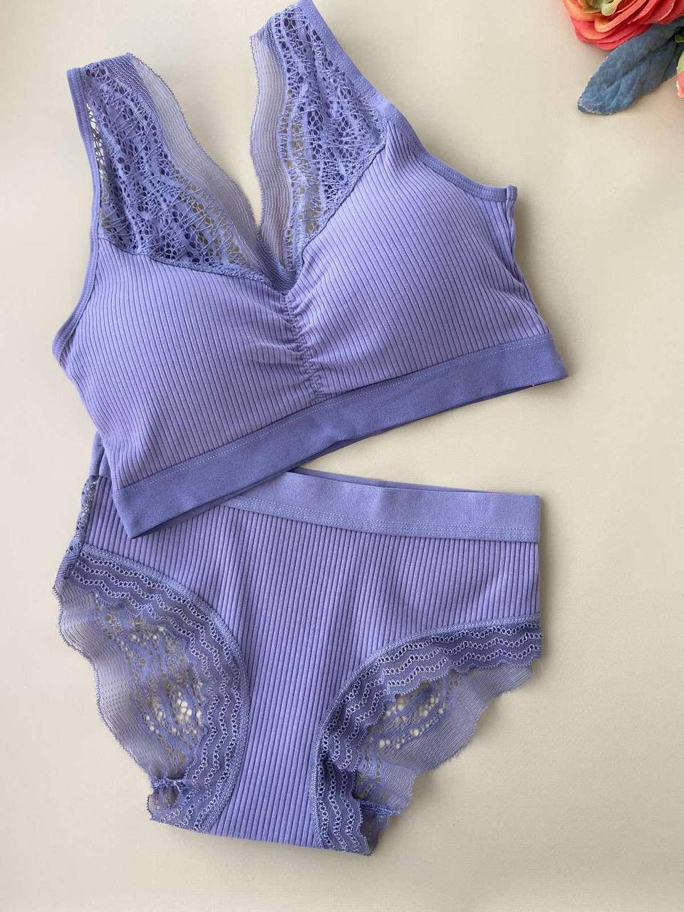 

70/75/80АВ Лиловый комплект нижнего белья, нежный кружевной бесшовный топ с трусиками, Разные цвета