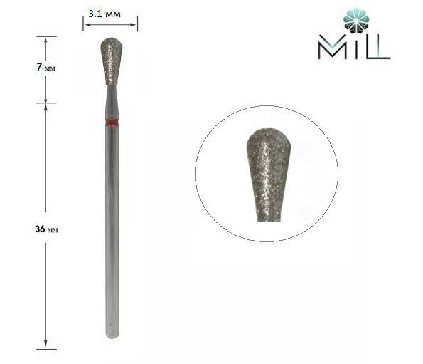 

Насадка алмазная Груша 3.1 мм красная Mill, Красный