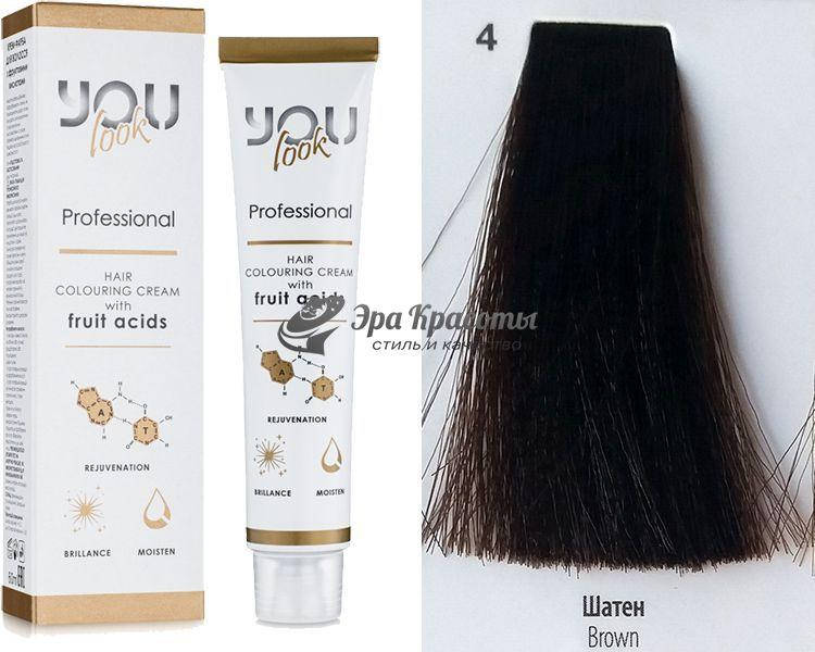 

Стойкая крем-краска для волос 4 Шатен Hair Colouring Cream With Fruit Acids You Look, 60 мл