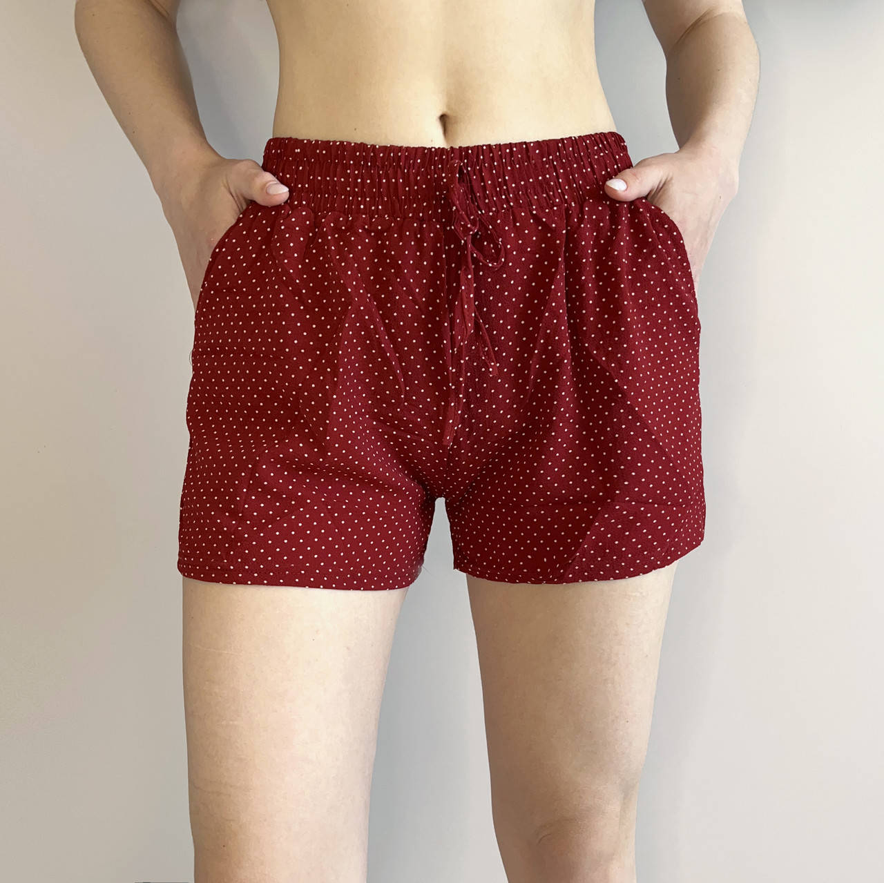 

Шорты женские шифоновые Шорты летние в горошек M - 2XL Бордовый, М