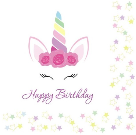 

Салфетки бумажные сервировочные с рисунком 20шт- Единорог (цветы), Единорог