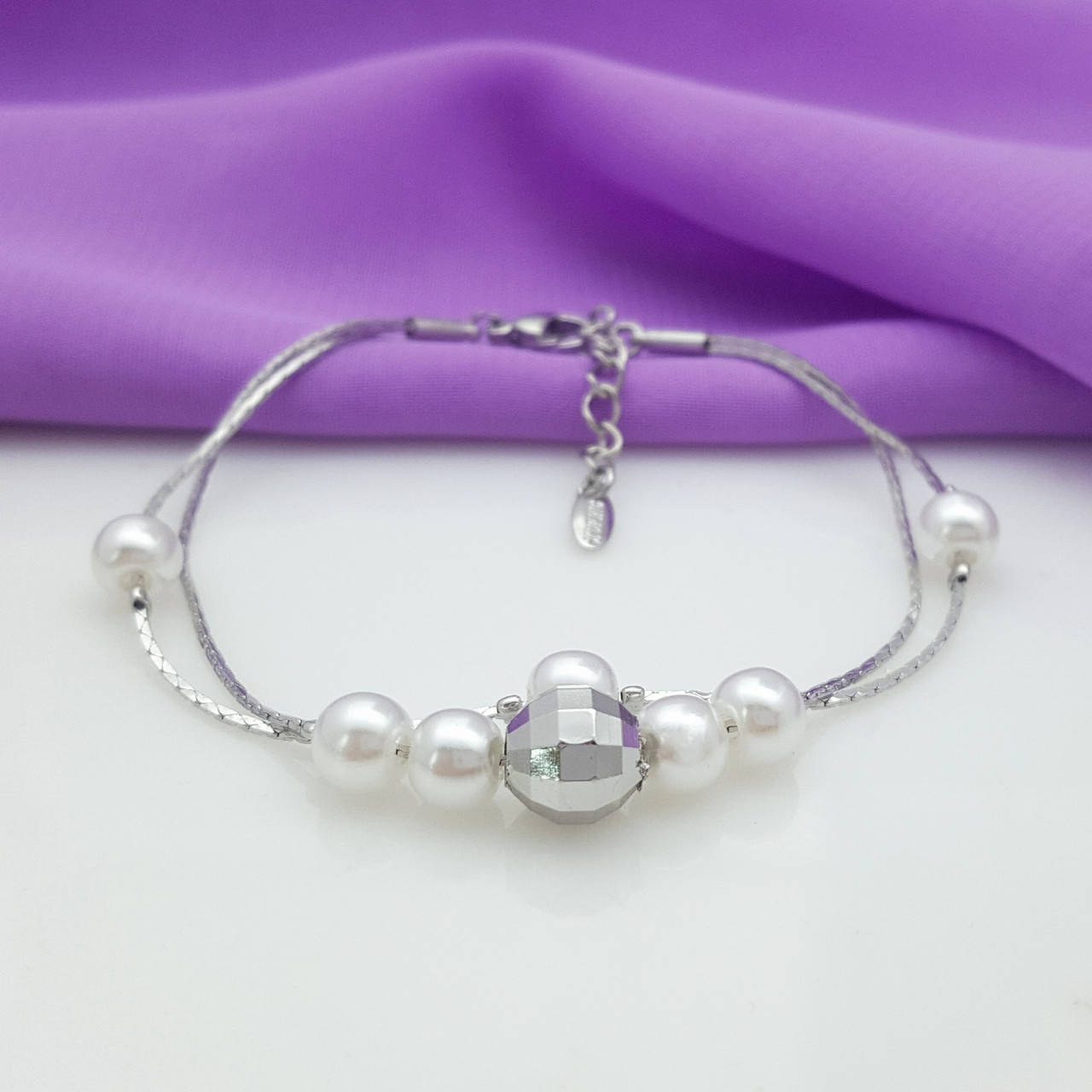 

Браслет медсплав Xuping, с Жемчугом, р.17,5-20,5, родий