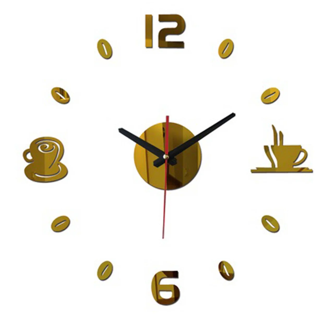 

Настенные часы на кухню с зеркальным 3D эффектом "Coffee" - необычные настенные 3Д часы стикеры 50 х 50 см Золотой