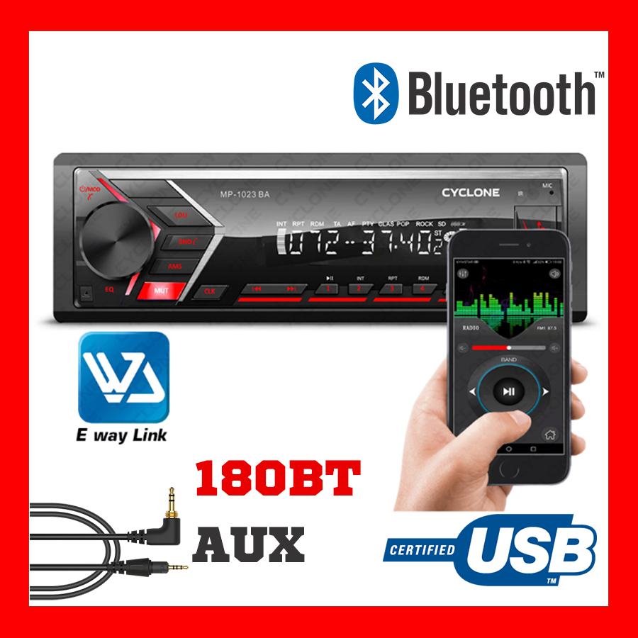 

Автомагнитола со съемной панелью Bluetooth USB AUX Красная CYCLONE MP-1023R BT 180Вт