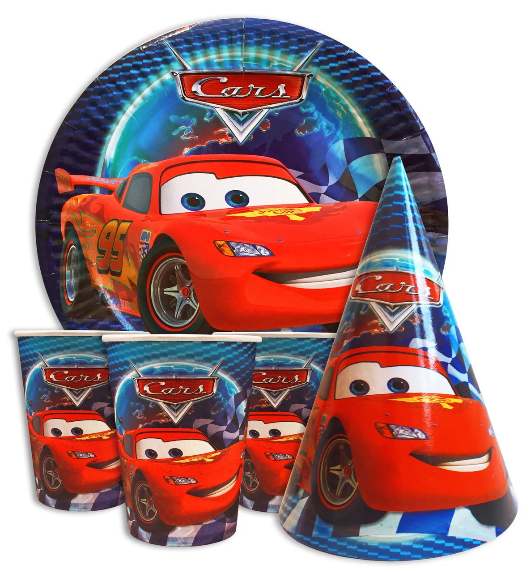 

Набор посуды " Тачки " Тарелки, стаканы, колпачки по 10 шт.