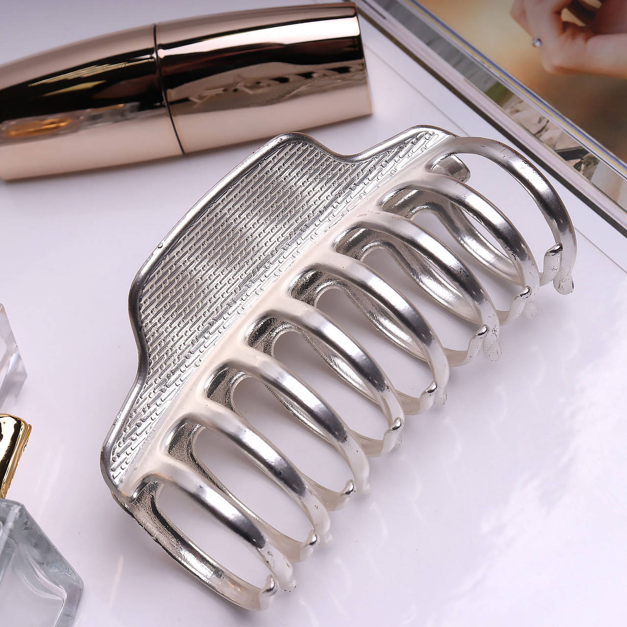 

Заколка краб металлический в стиле "Минимализм"., Серебристый