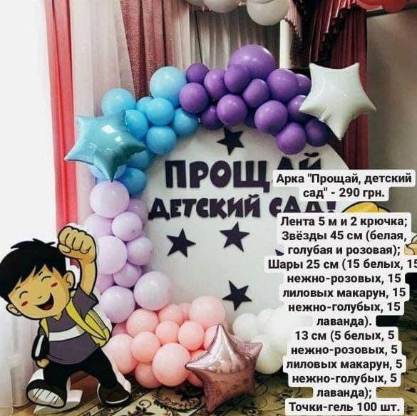 

Арка гирлянда из воздушных шаров ПРОЩАЙ ДЕТСКИЙ САД