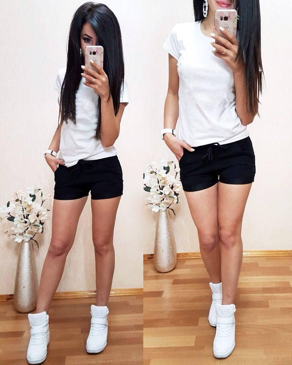 

Женские летние костюмы - 9653-тк - Молодежній летний женский костюм с футболкой и коротенькими шортиками