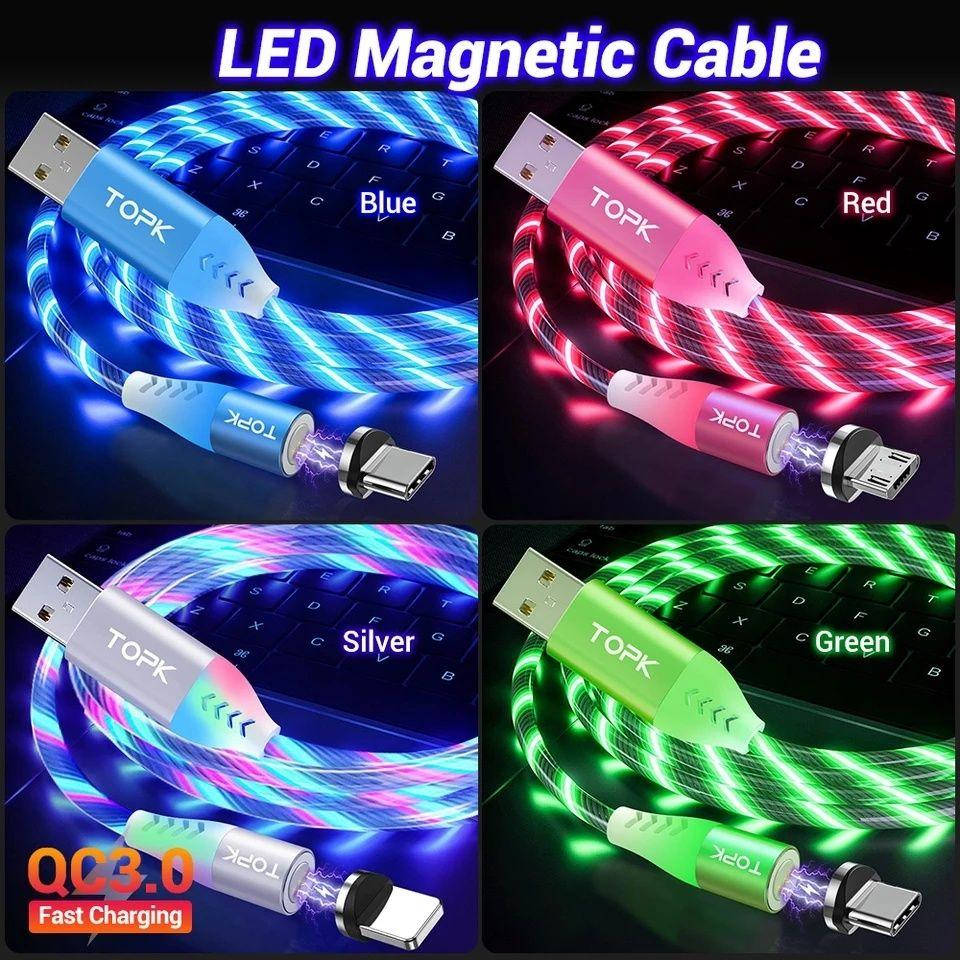 

Магнитный светящийся кабель TOPK LED с поддержкой быстрой зарядки 1m