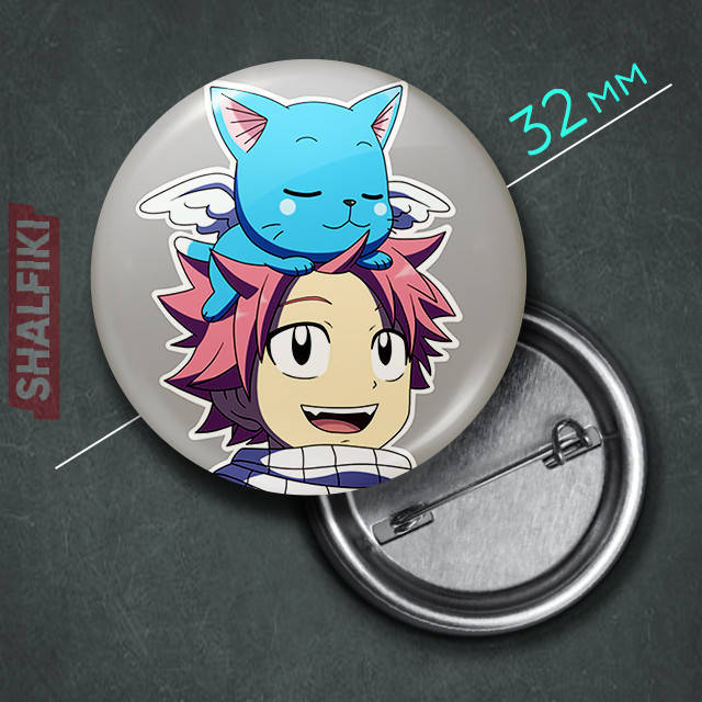 

"Нацу Драгнил и Хеппи (Хвост феи / Fairy tail)" значок круглый на булавке Ø32 мм