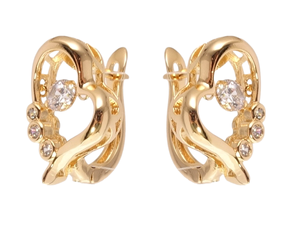 

Серьги Xuping Позолота 18K английский замок "Сердечки с "Танцующим кристаллом"