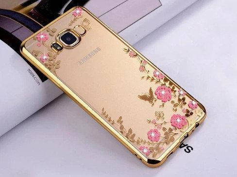 

Силиконовый чехол с цветами и стразами для Samsung Galaxy J5/J500(2015), Розовый