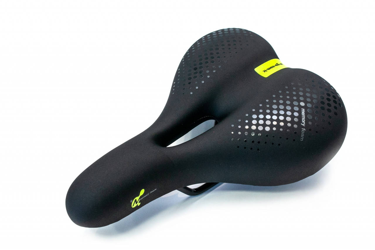 

Седло комфортное с отверстием Memory foam 265*190 DDK DDK-391MF (черный с желтым)