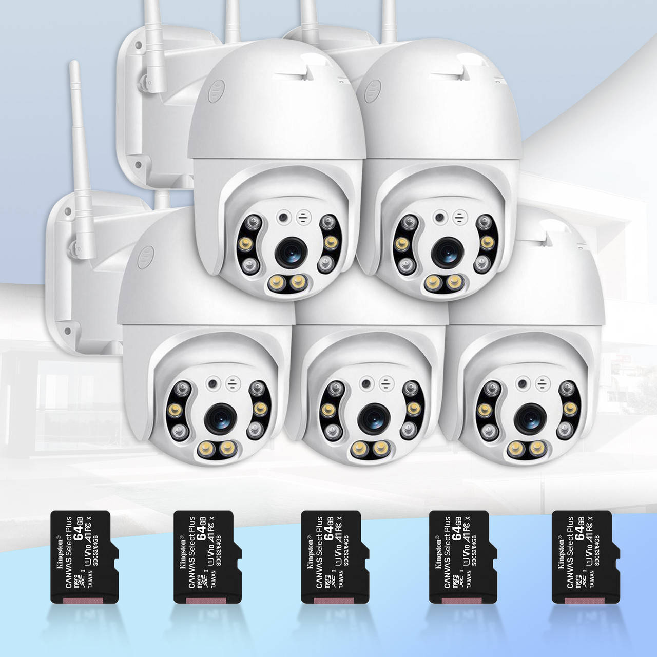 

Набор уличного видеонаблюдения 5 в 1 уличная поворотная IP камера видеонаблюдения WiFi HD-68 с картой памяти