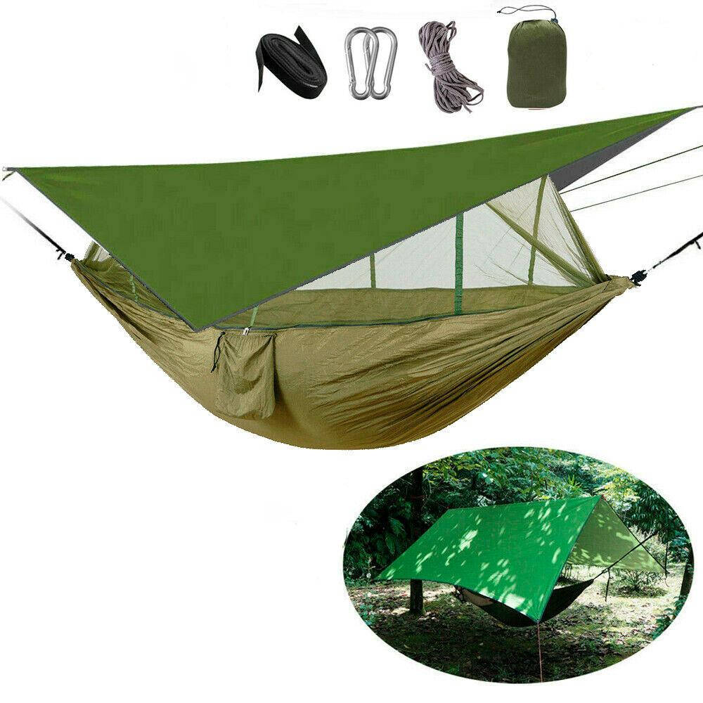 

Подвесной гамак с москитной сеткой и тентом, Хаки (270×150см) / Походный гамак